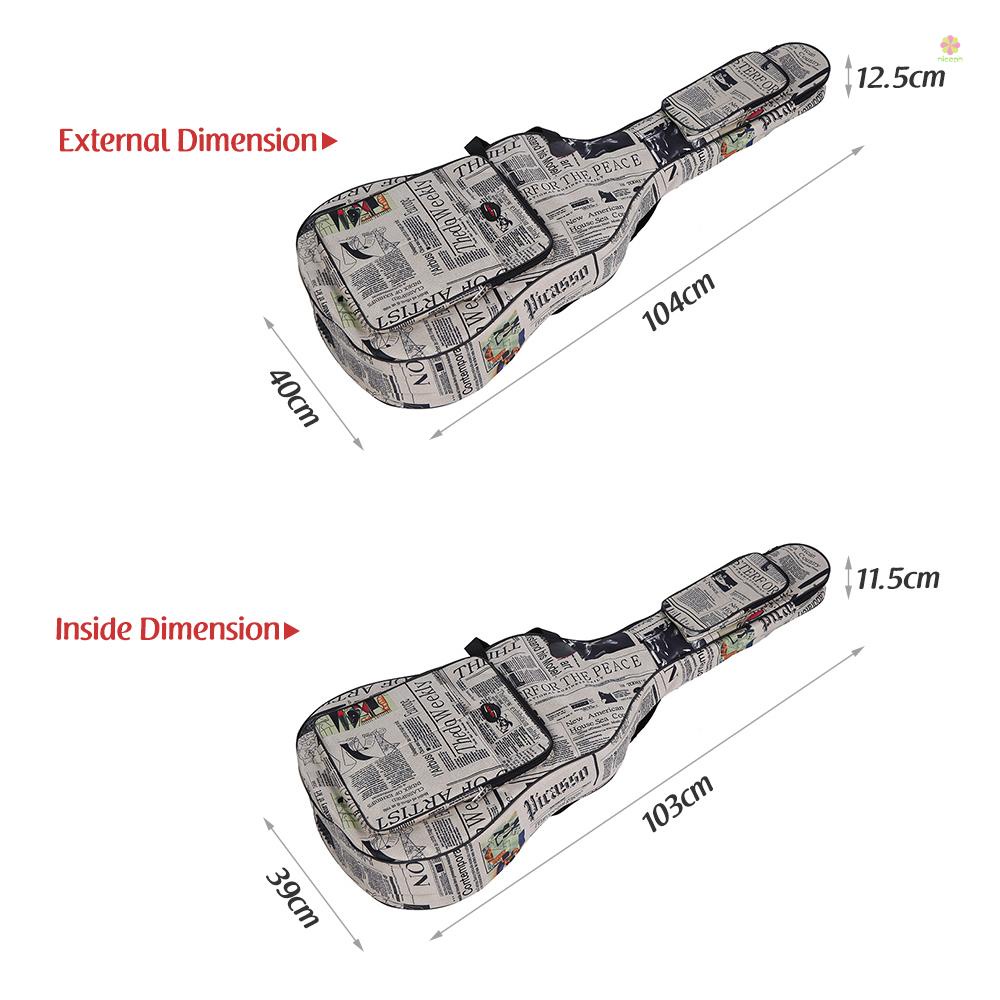 Túi Đựng Đàn Guitar 41Inch 600D Bằng Vải Oxford Họa Tiết Tờ Báo Chống Thấm Nước Có Dây Đeo Tiện Dụng