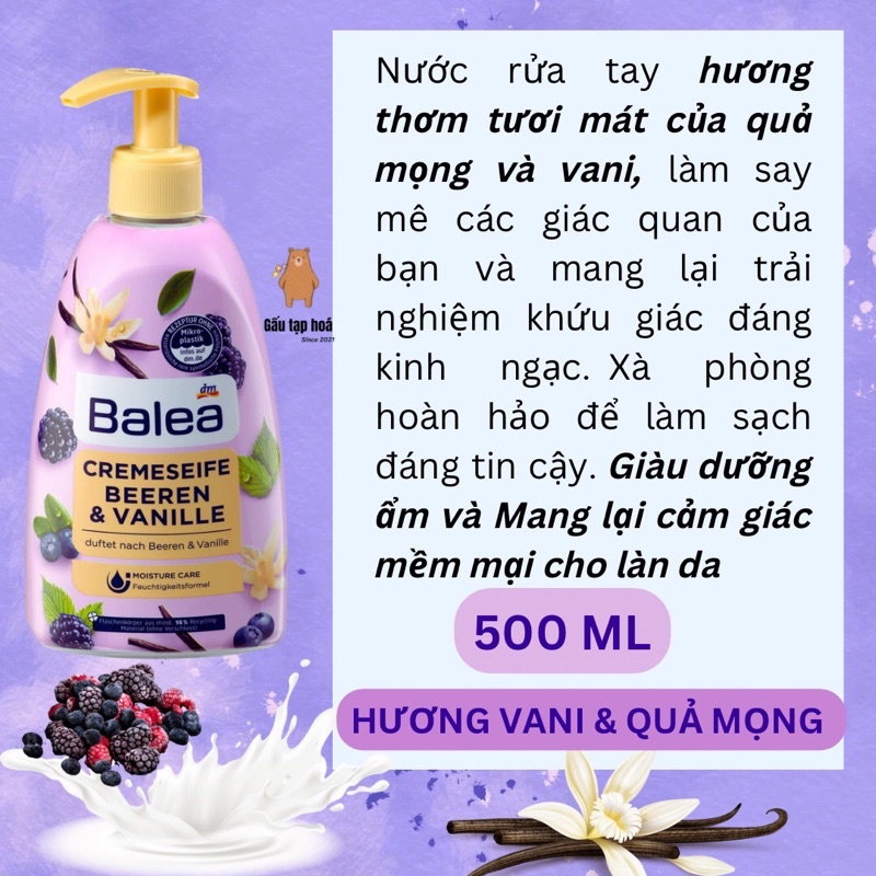 Nước Rửa Tay Balea Diệt Khuẩn Dưỡng Ẩm Da Tay vị chanh gừng và mật ong