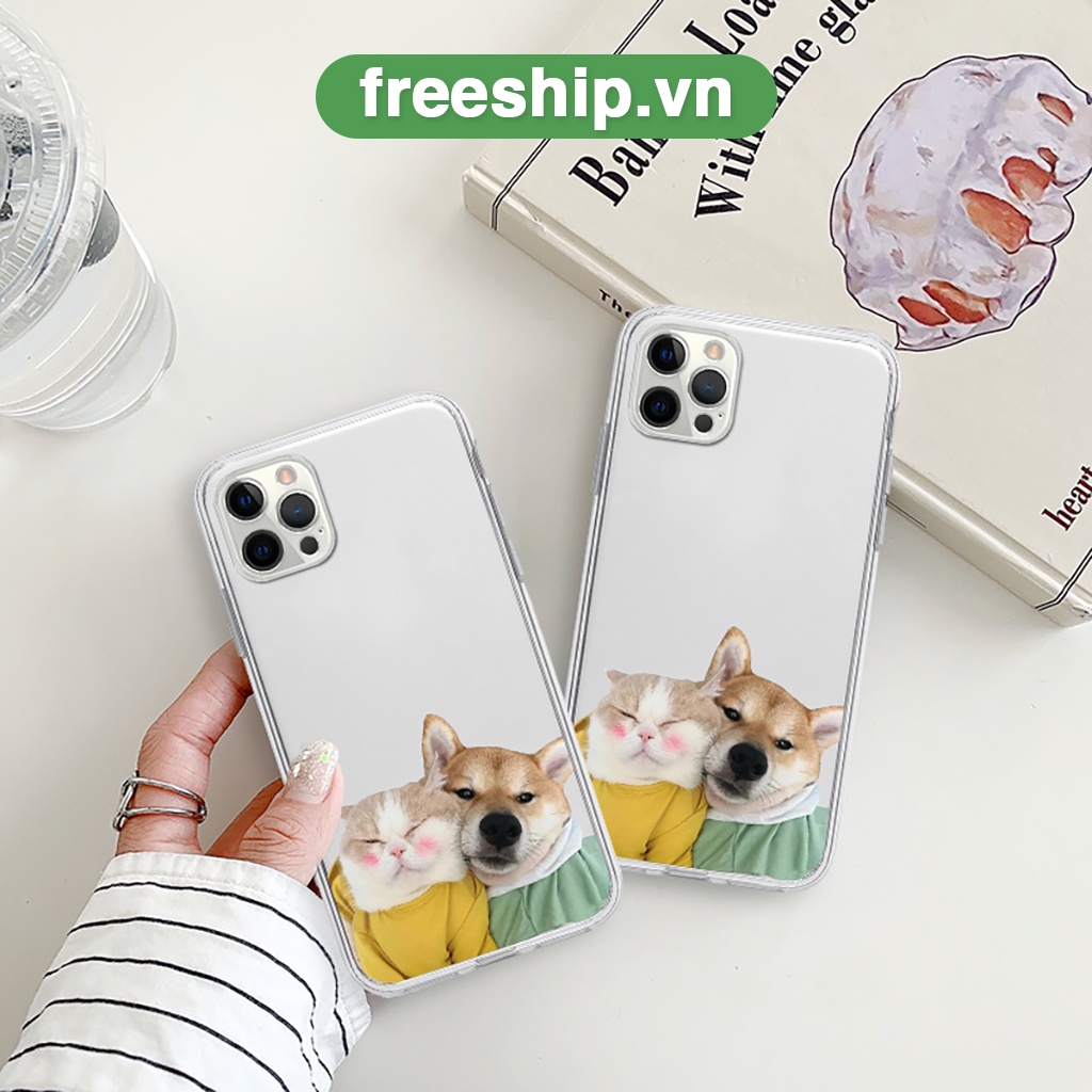 Ốp điện thoại chó mèo áo đôi ốp vuông bảo vệ cam 6/6splus/7/7plus/8/8plus/x/xr/xs/11/12/13/14/pro/max/plus/promax