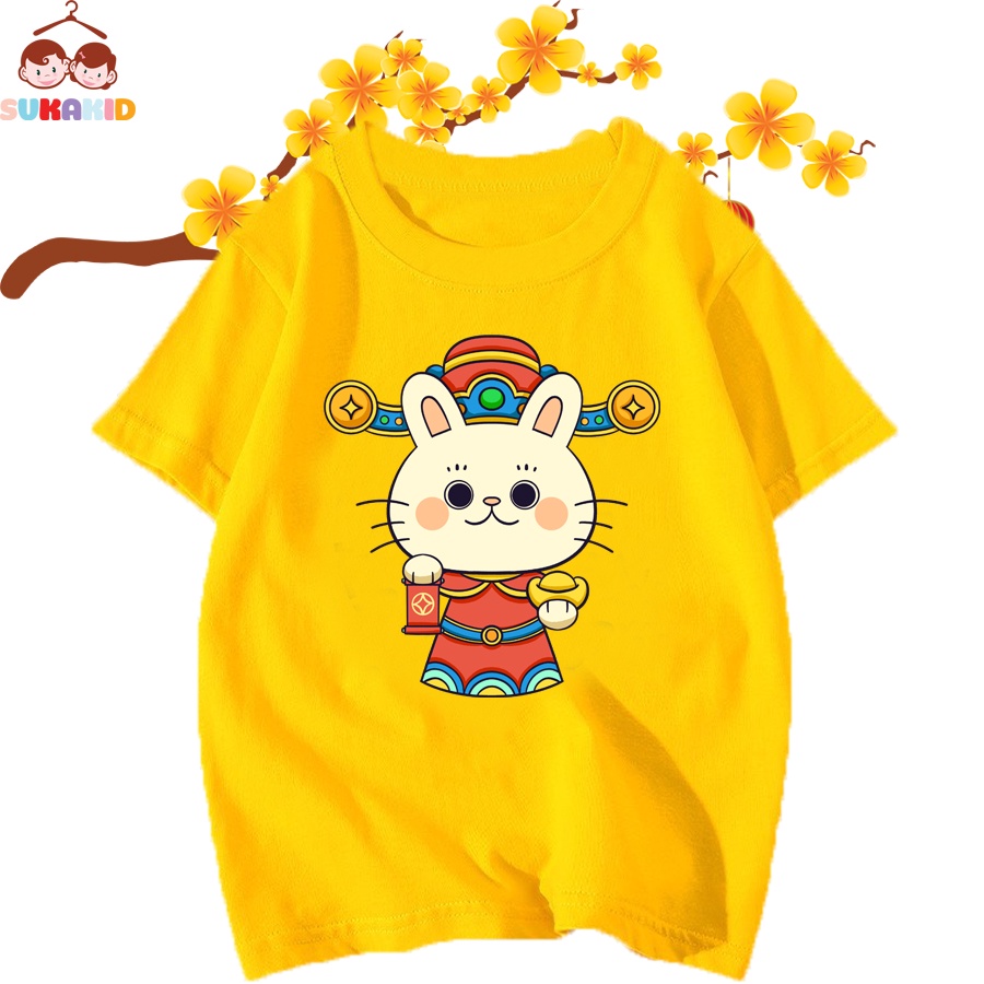 Áo thun tết hình mèo cầm cá chép vàng 2023 bé từ 6kg-30kg.AT08.