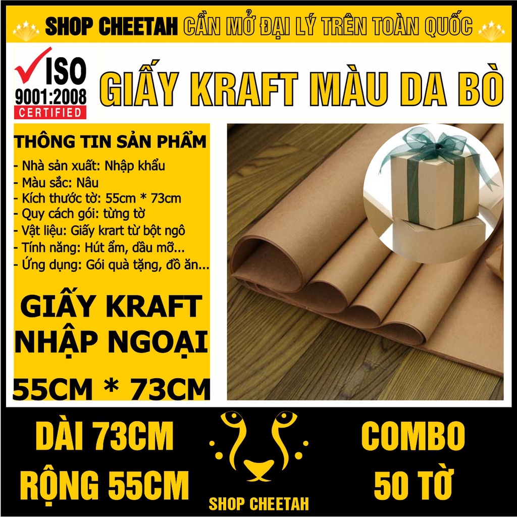 50 tờ Giấy Kraft màu da bò KT: 73cm x 55cm – Giấy ngoại – Chống thấm nước – Dai chắc – Dùng đóng bọc sản phẩm hàng hóa