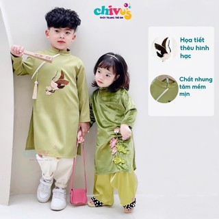 Áo dài Tết cách tân cho bé trai thêu hình hạc phong cách trạng nguyên 2 màu trắng xanh đầy phong cách
