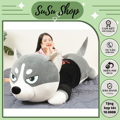 Gấu Bông Chó Husky Mặt Ngáo,Siêu Đẹp, Gối Ôm Chó Ngáo Ngộ Nghĩnh siêu to