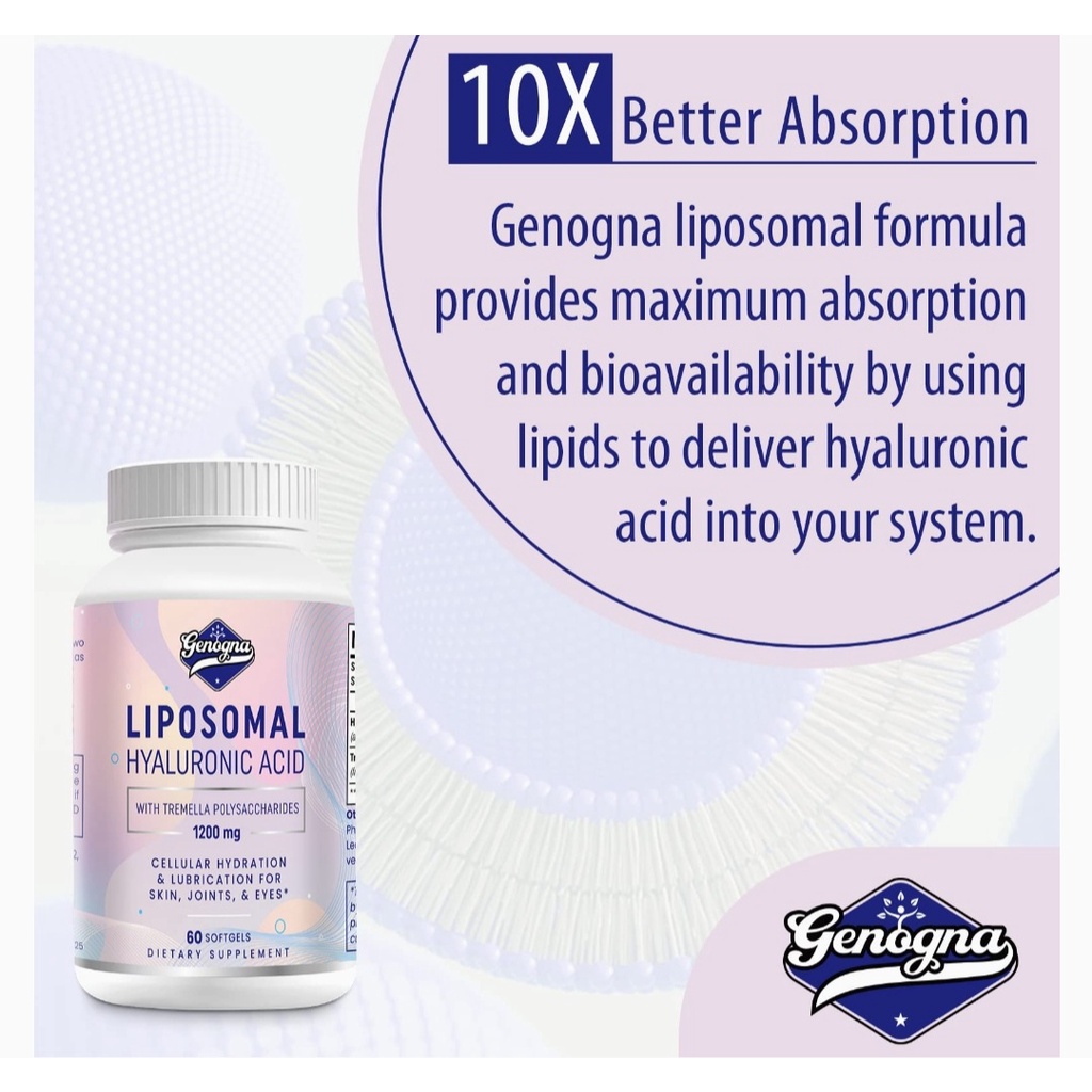 Viên cấp nước liposomal hyaluronic acid 1200mg hấp thu gấp 10 lần, giảm khô nhăn da, căng bóng da, bổ xương khớp genogna