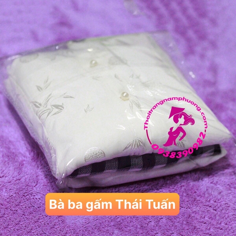 Bộ bà ba gấm trắng cao cấp dùng để dâng lễ Cô Sáu Côn Đào - (1 Set gồm 1 áo + 1 quần + 1 khăn rằn) - Nam Phương