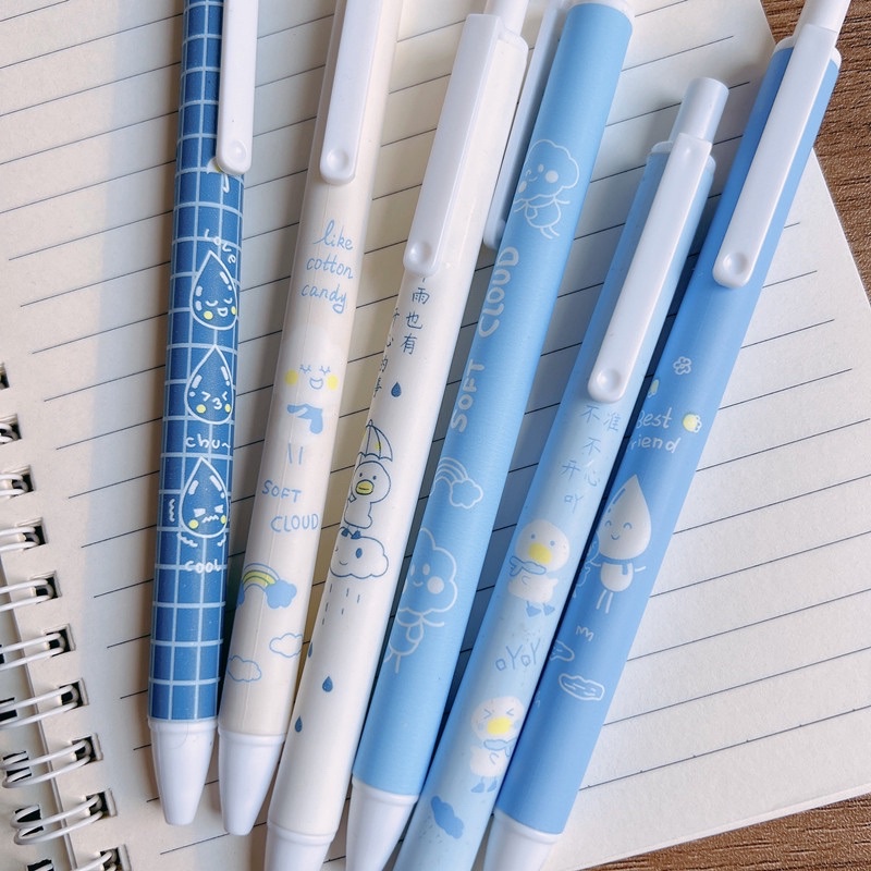 Bút bi bấm màu xanh dương pastel cute 0.5mm, bút bi bấm dễ thương mực đen có ruột thay thế Ếch Ộp Vpp