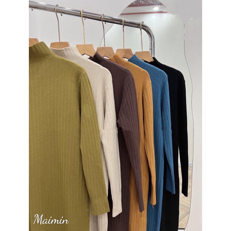 Váy len tăm suông cổ leo màu nào cũng dễ mặc hàng QC