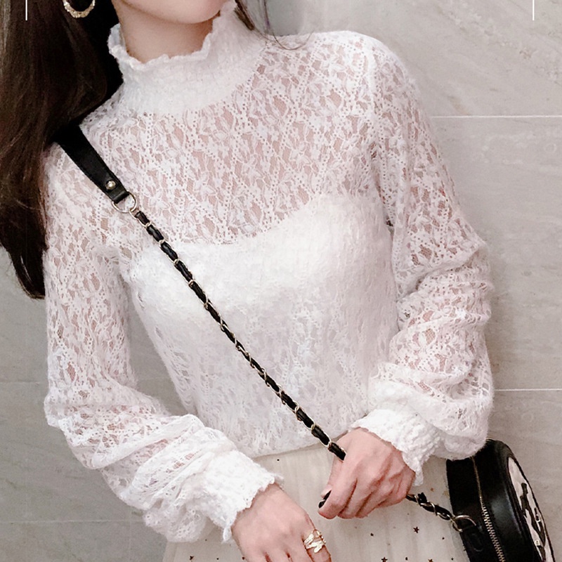 IELGY  Áo Thun Lưới Cổ Cao Thời Trang Dành Cho Nữ