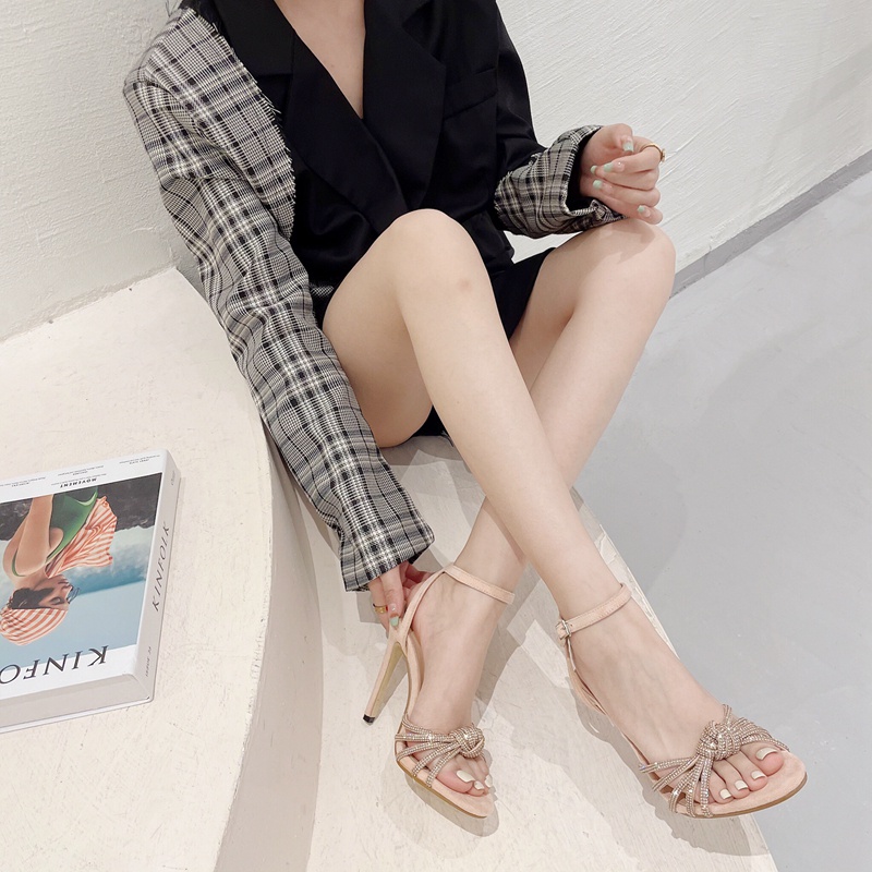 Giày Cao Gót Hở Ngón Đính Đá Thời Trang Âu Mỹ Mùa Hè 2023