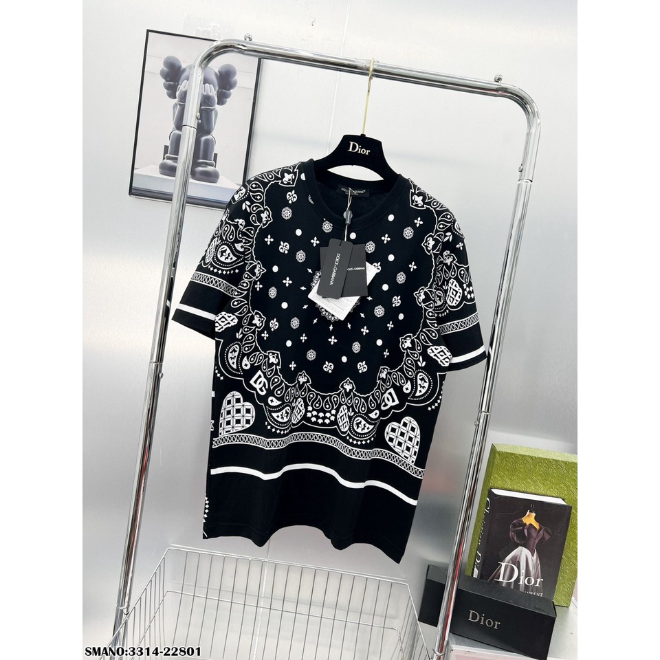 Áo Phông Nam Phối Họa Tiết In Chữ DG Cao Cấp - Áo Thun Nam Họa Tiết 2 Mặt Vải Mát Mịn