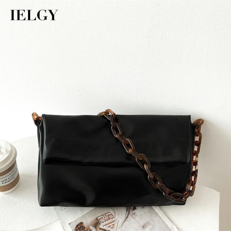 IELGY Túi Đeo Chéo Da Mềm Cỡ Lớn Phối Dây Xích acrylic Thời Trang Cho Nữ