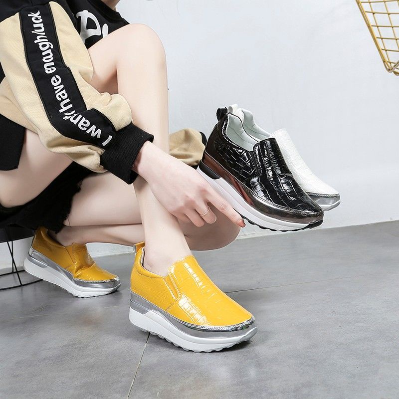 Foot width fat large size women shoes 35 - 43 platform shoes women 41 casual slip-on height-increasing small white shoes 42