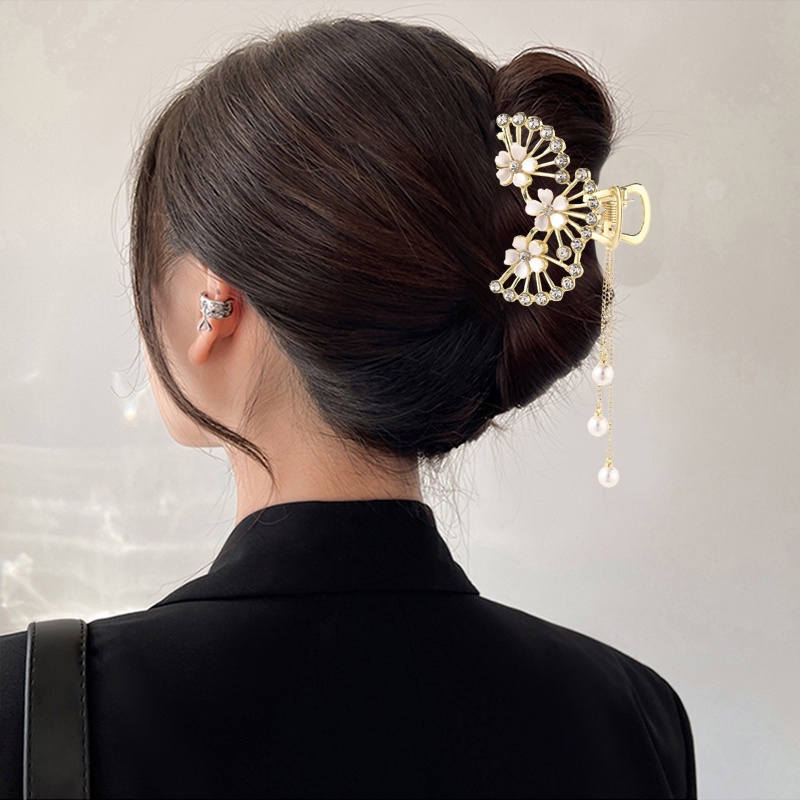 Kẹp Tóc Đính Đá Ngọc Trai Và Nơ Bằng Kim Loại Thời Trang Hàn Quốc