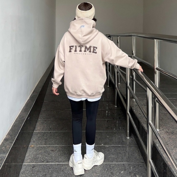 Bộ quần áo thể thao nữ Fitme áo khoác Hoodie Be, quần legging dài Đen cạp cao hỗ trợ tập yoga tốt