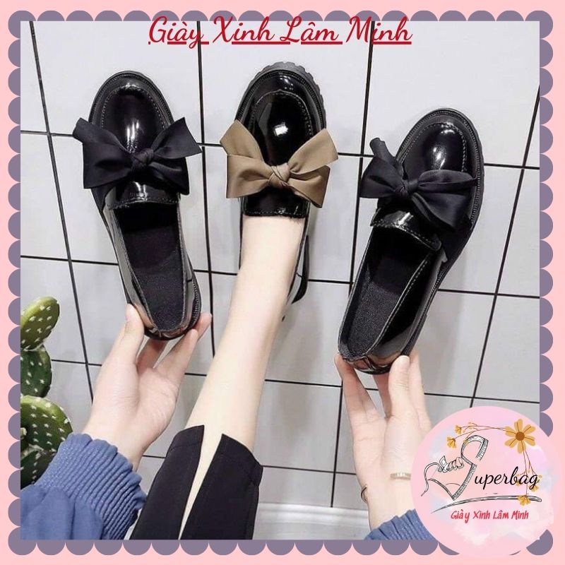 Giày Búp Bê Mũi Tròn Giày Đốc Nữ Màu Trơn Gắn Nơ Phong Cách Hàn Quốc 94