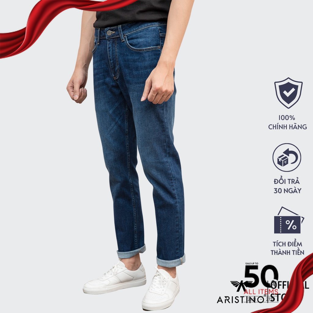 Quần jeans nam ARISTINO ống rộng suông nhẹ, thoải mái, chất cotton thấm hút tốt - AJN00601