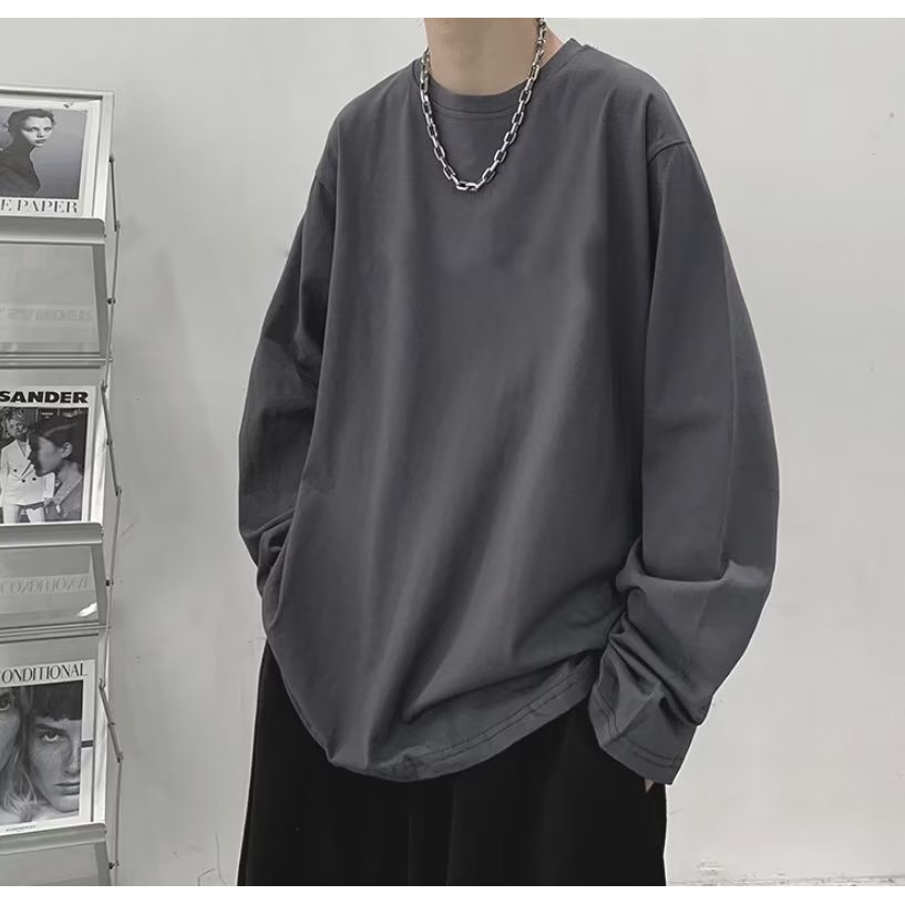 Áo Thun Tay Dài Dáng Rộng Mỏng Màu Sắc Đơn Giản Cỡ Lớn M-8XL Thời Trang Cho Nam