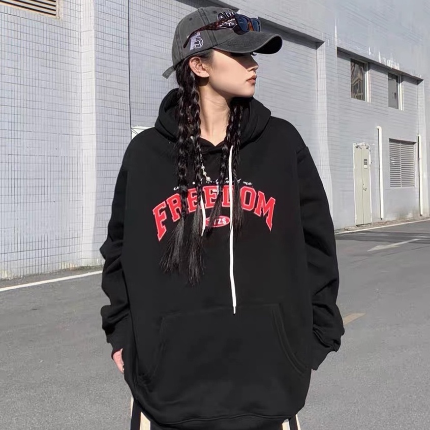 Áo Hoodie Nỉ Bông Đen Trắng FREEDOM, Áo Nỉ Hot Trend Mùa Đông 2022