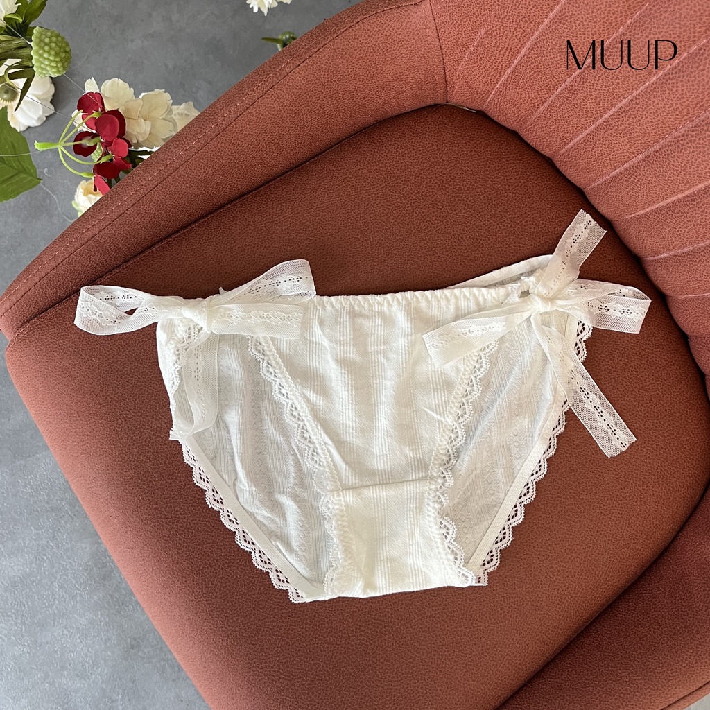 Quần lót nữ MQ005 Side Tie Pantie viền ren phối nơ thắt sườn xinh xắn cotton mềm co giãn tốt Lylylorem