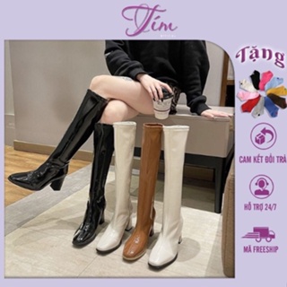 Mua Giày Tặng Tất- Bốt Đùi  Hàn Quốc Da Xịn Lót Lông Khóa ạnh  Boots Nữ Da Bóng 7cm Thời Trang Cao Cấp (hàng loại 1)
