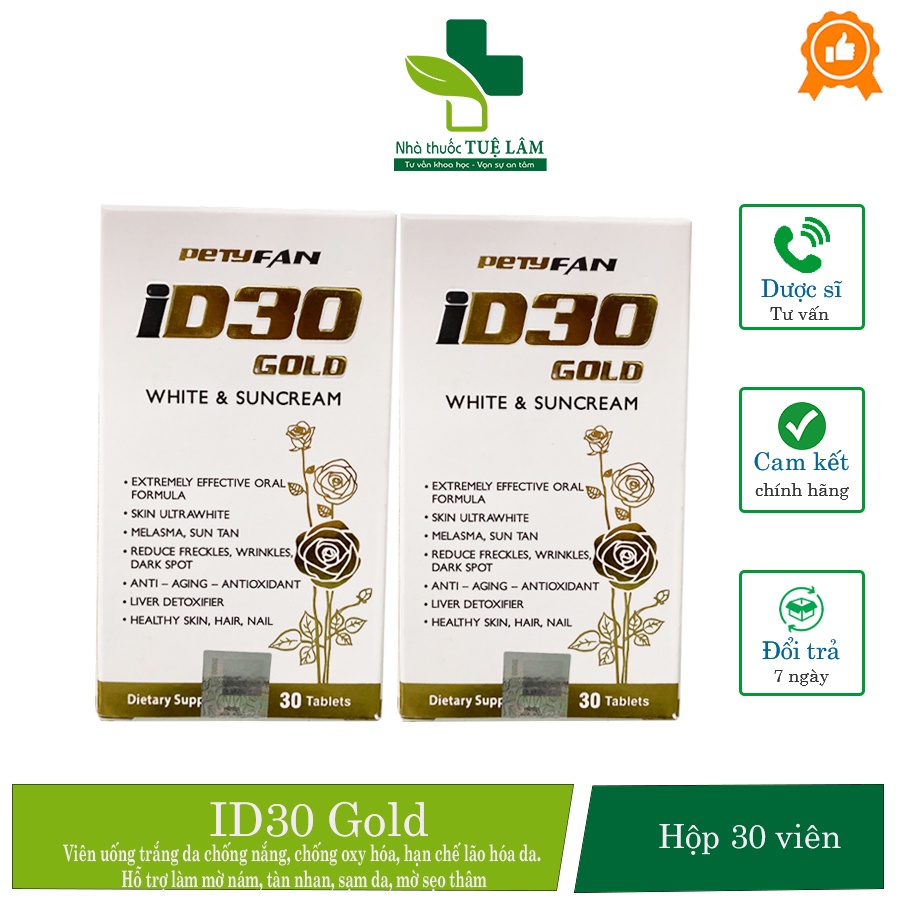 Viên uống trắng da chống nắng ID30 Gold white & suncream chính hãng hỗ trợ sáng da, mịn da, chống oxy hóa làn da