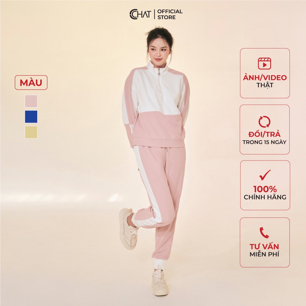 Bộ Thể Thao Nữ 𝐂𝐂𝐇𝐀𝐓 Phối Màu Basic Phong Cách Trẻ Trung Năng Động 22DDX8004GT