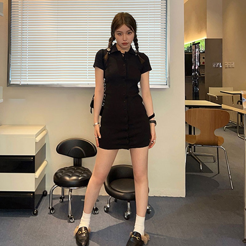 Đầm Dệt Kim Tay Ngắn Cổ polo Thời Trang Hàn Quốc Dành Cho Nữ