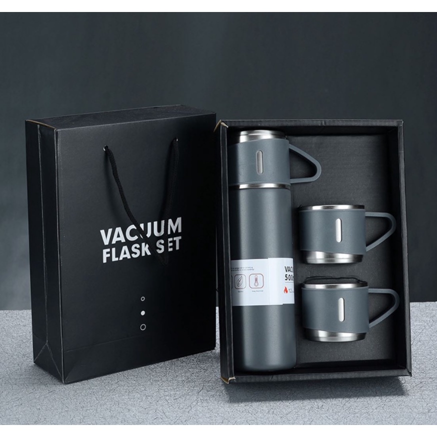 Set Bình Giữ Nhiệt + 2 Ly Cách Nhiệt Vacuum Flask 500ml Inox Cao Cấp