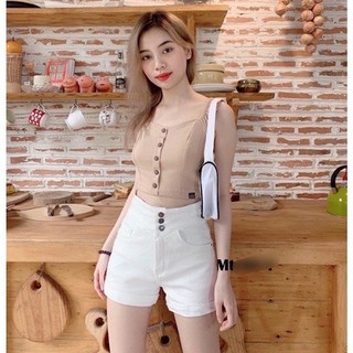 Quần đùi nữ có túi phối hàng nút chất kaki lưng cao xinh hot