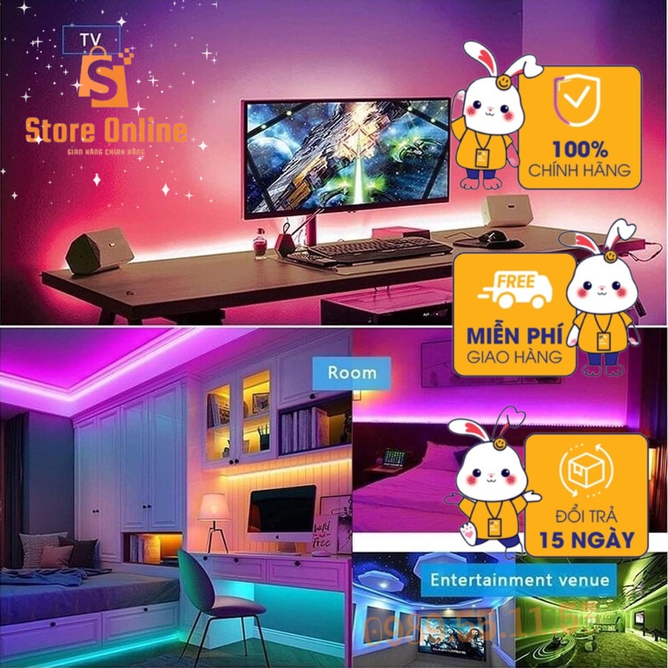 Led rgb ,đèn led rgb,5m dây dán đổi nhiều màu có điển khiển led 7 màu rgb ,decor trang trí phòng,bàn làm việc,nội thất