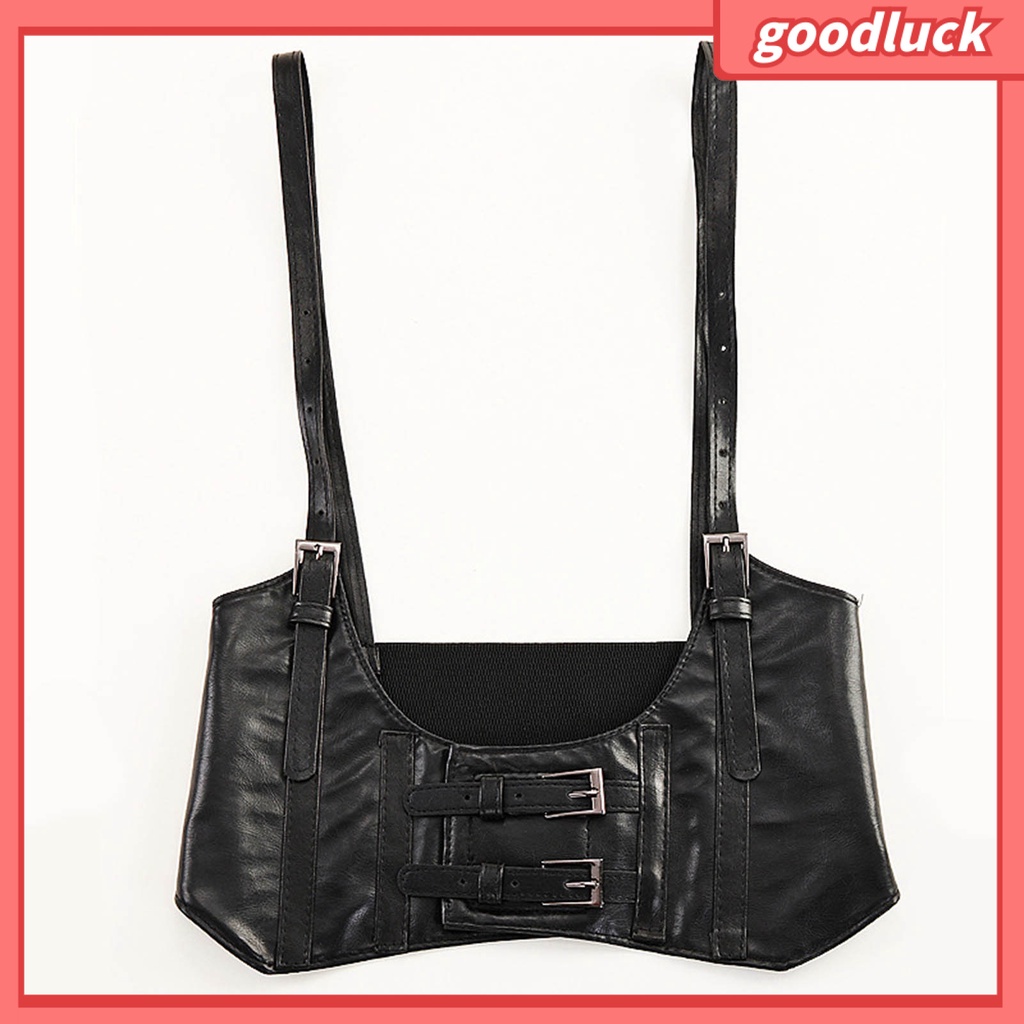 < Luck > Áo Nịt Ngực Giả Da Siêu Rộng Cài Hai Hàng Nút Kiểu Đường Phố