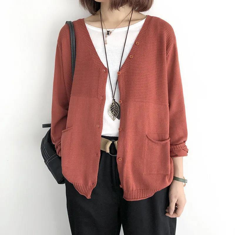 Áo Khoác Cardigan Len Mỏng Dáng Rộng Ngắn Cổ Chữ V Phong Cách Hàn Quốc Thời Trang Xuân Thu Hàng Mới Năm 2021
