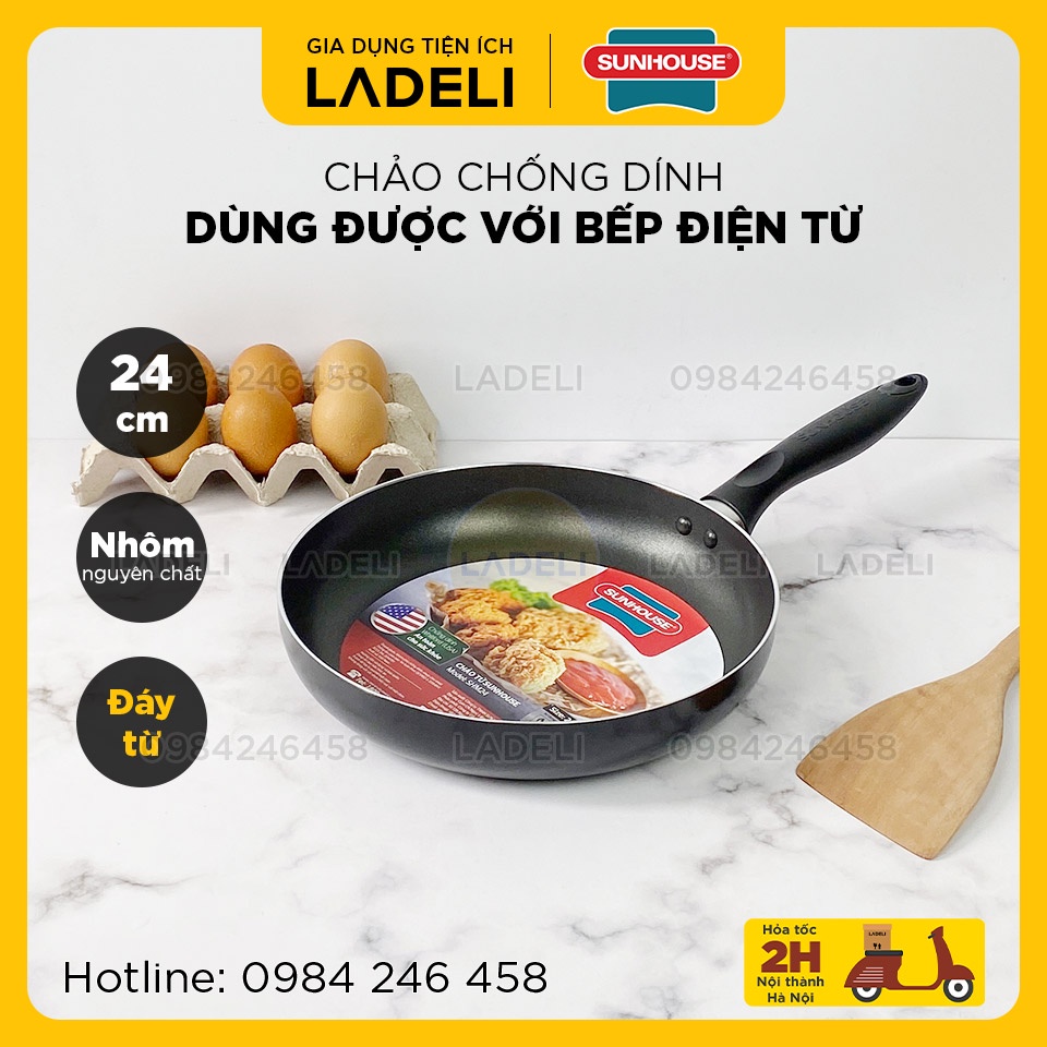 Chảo chống dính đáy từ SUNHOUSE SHM24 size 24cm dùng được với bếp từ