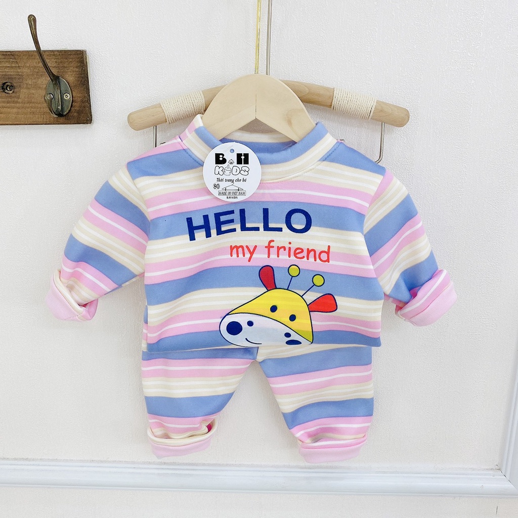 Đồ Bộ cho bé, quần áo nỉ bông dài tay kẻ ngang in hình chuột micky Q001