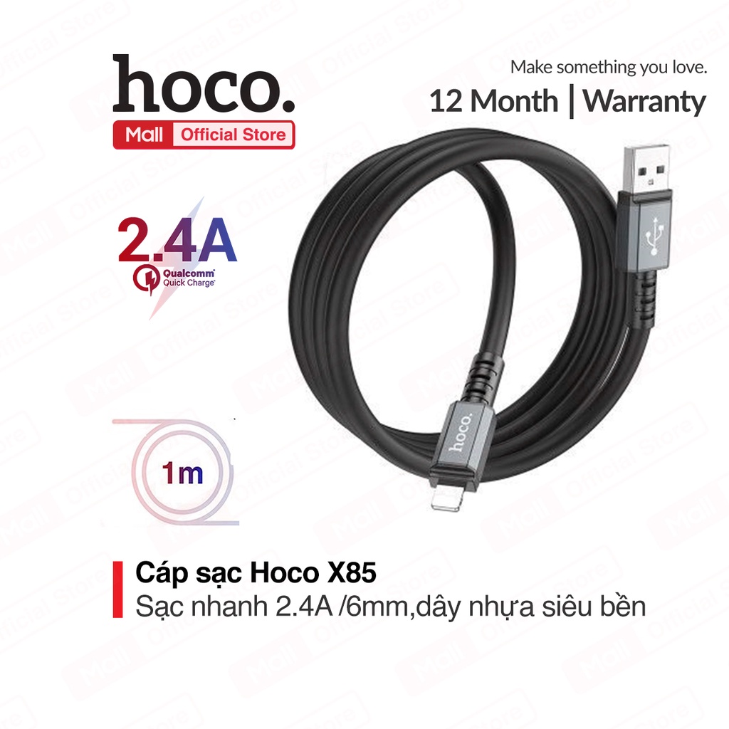 Cáp sạc nhanh và truyền dữ liệu Hoco X85 2.4A dành cho Iphone dài 1M