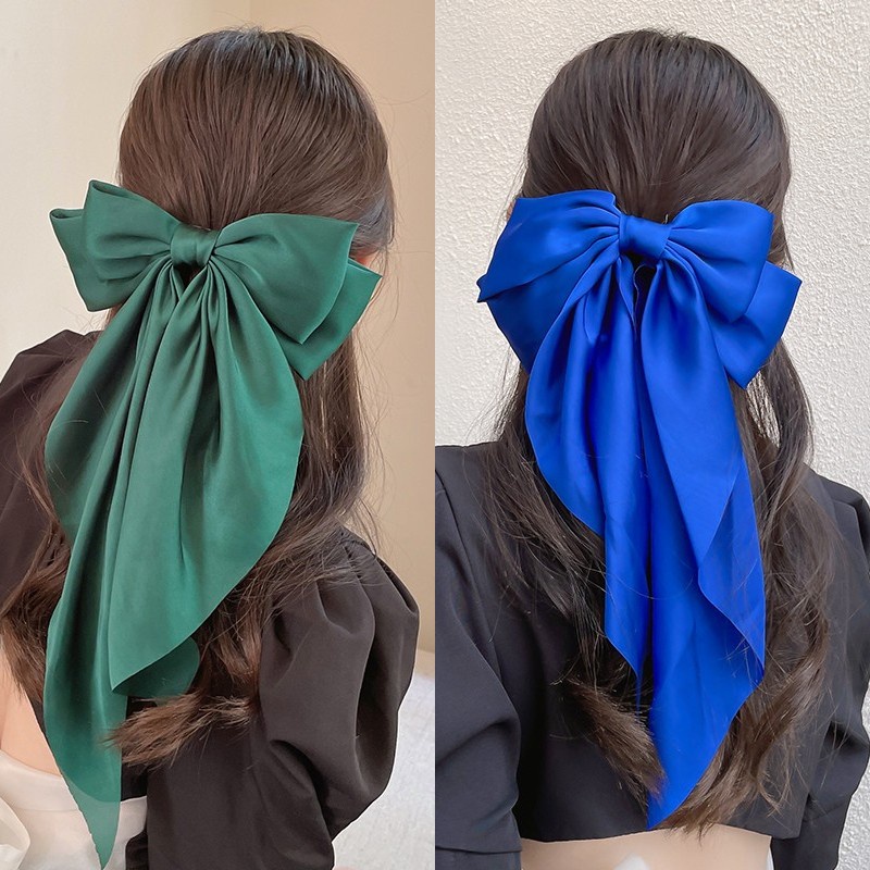 Kẹp Tóc Hình Nơ Lớn Bằng Ruy Băng Dài Thanh Lịch Cho Nữ