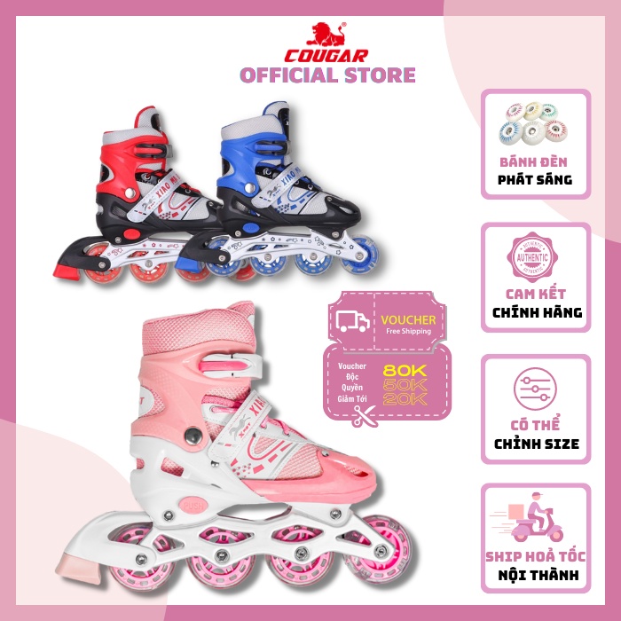 Giày Patin Trẻ Em Cougar- BEAR Bánh Xe Có ĐènPhát Sáng Dành Cho Bé Dưới 38Kg