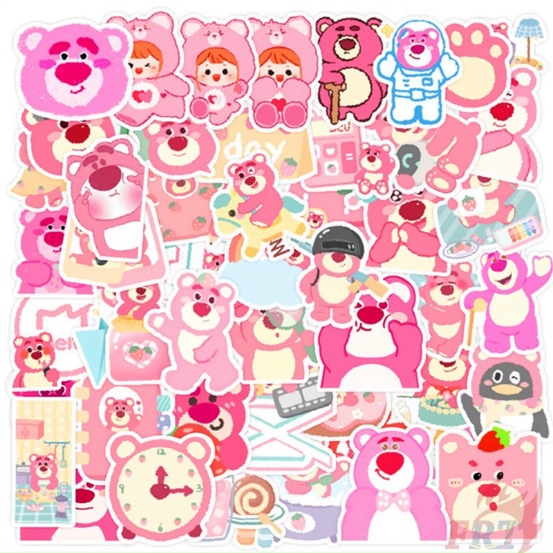 Sticker gấu dâu tây lotso dán nón bảo hiểm/sổ/nhật ký/vali chống thấm nước De Perier