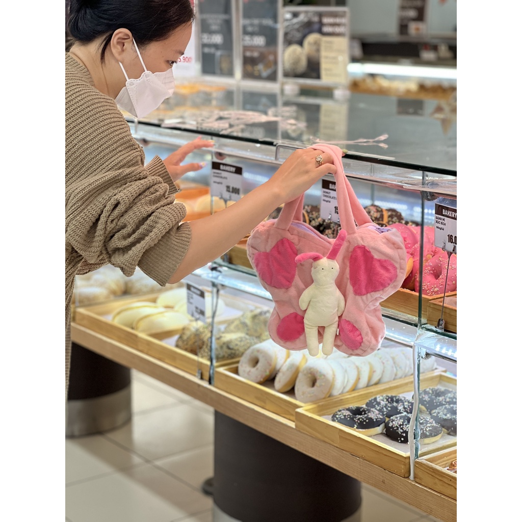 TÚI XÁCH NGƯỜI BƯỚM ĐÁNG YÊU 35 x 30 gấu bông đình may