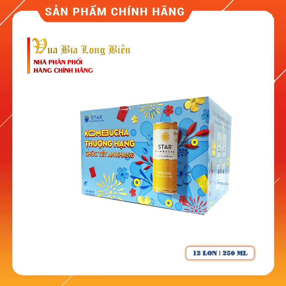 STAR KOMBUCHA Mix - Thức uống lên men tự nhiên - Thùng 12 lon x 250ml các vị - Khỏe trong đẹp ngoài