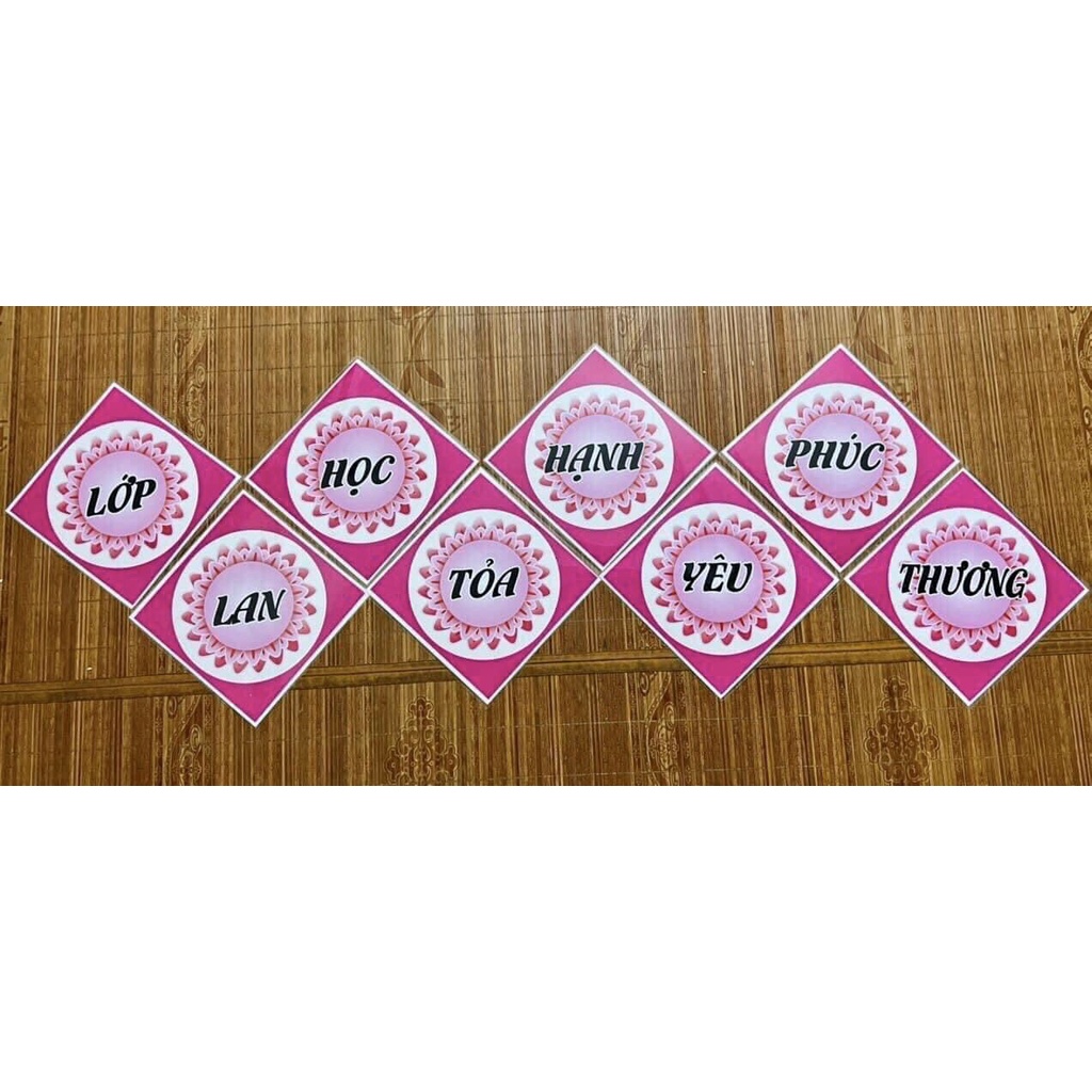 Khẩu hiệu (Lớp học hạnh phúc lan tỏa yêu thương) ép lastic, kích thước 1 tấm khổ a4, sẵn băng keo dán tường