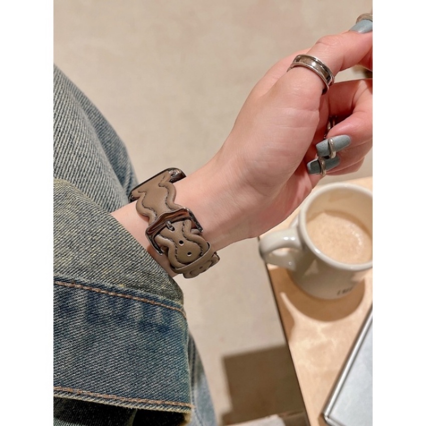 Dây Đeo Bằng Da Họa Tiết Gợn Sóng Dành Cho Apple watch 49mm 45mm 44mm 41mm 40mm 42mm 38mm iWatch series ultra 8 7 SE 6 5 4 3 2 1
