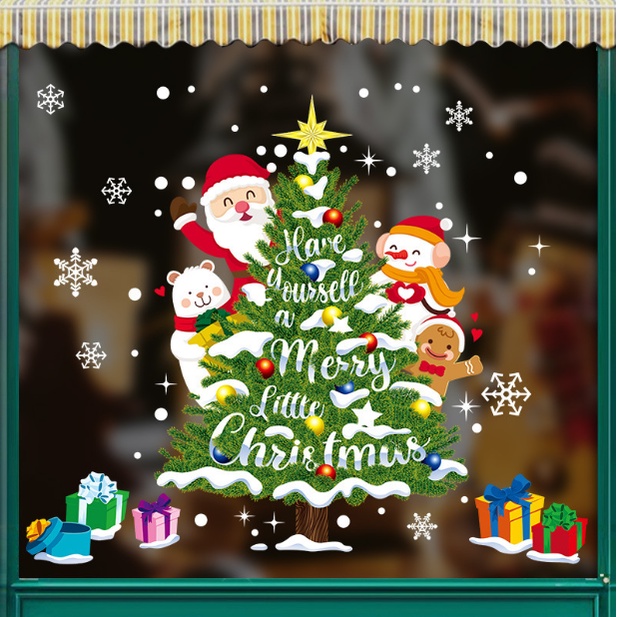 Decal trang trí Noel hít tĩnh điện - Những người bạn trên cây thông lớn