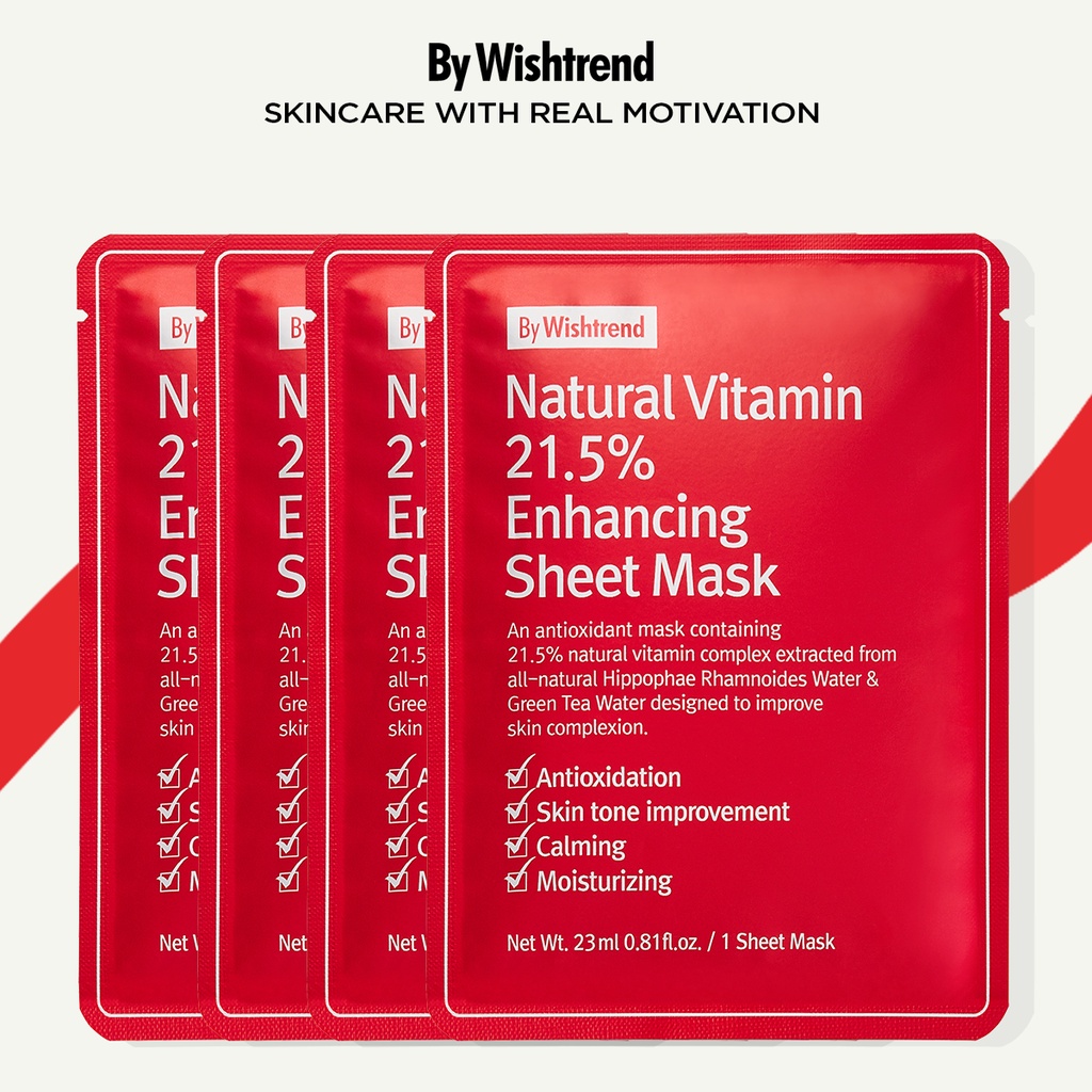 Combo 4 By Wishtrend Mặt Nạ Giấy Natural Vitamin 21.5% Enhancing Sheet Mask 23ml