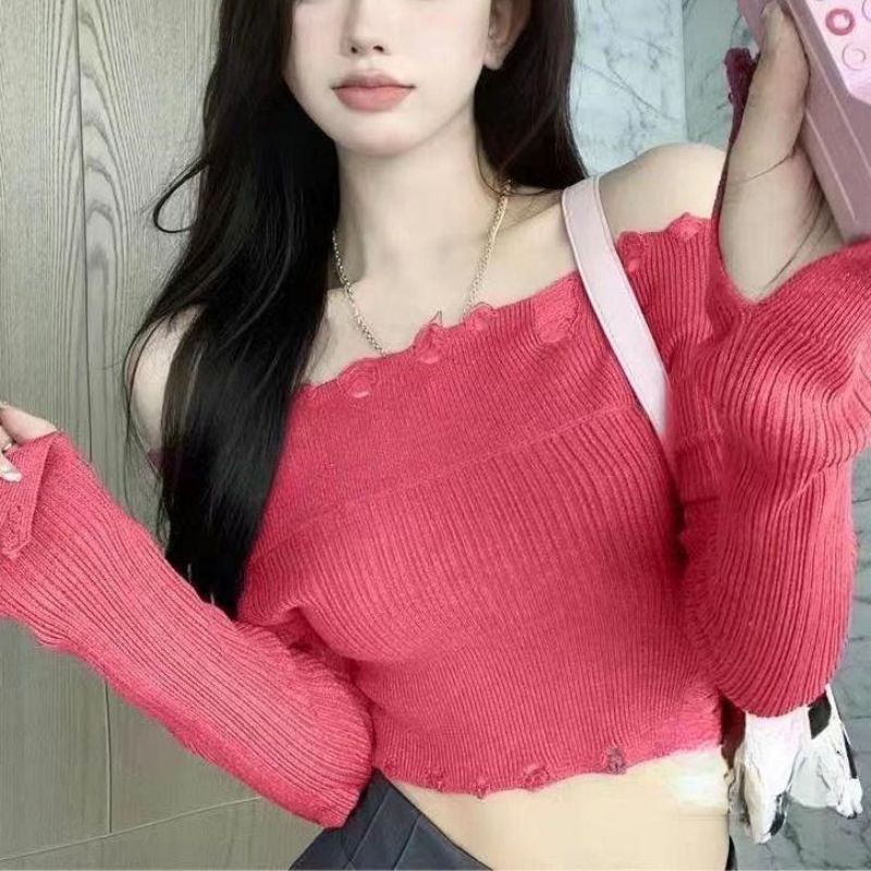 Áo Sweater Dệt Kim Mỏng Màu Sắc Đơn Giản Cho Nữ