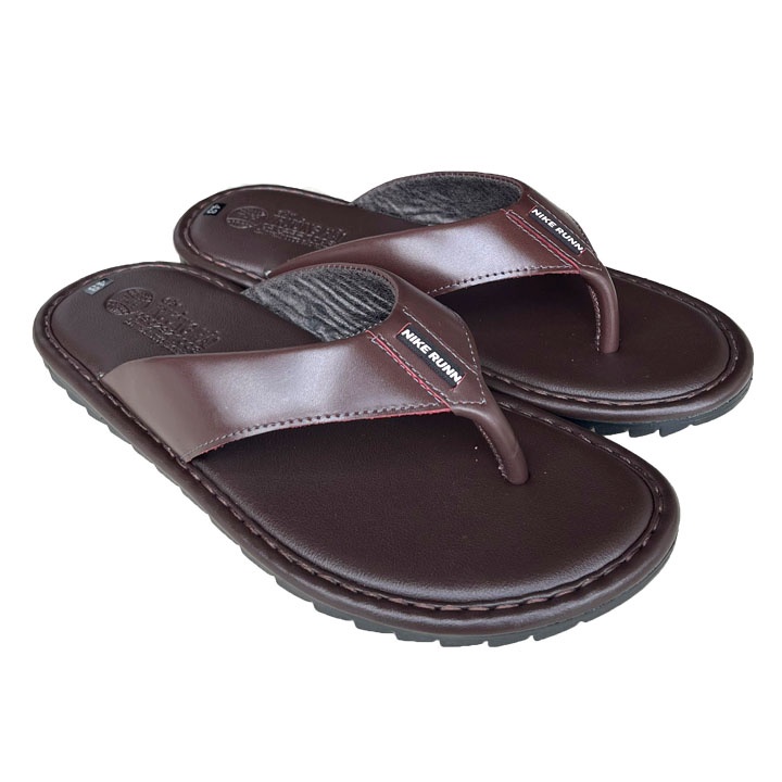 Dép kẹp nam da bò Trường Hải màu nâu đế cao 2cm K115N