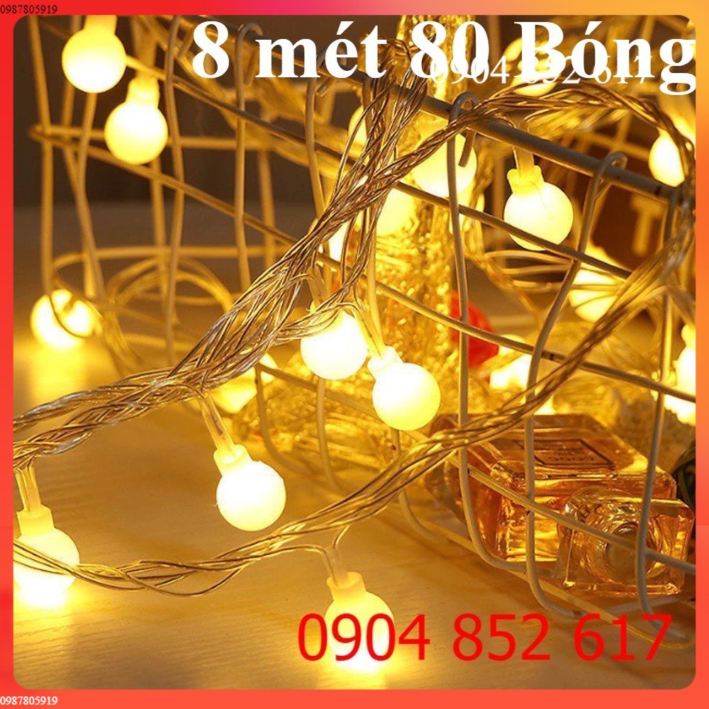 💥Giá Sỉ💥 Dây Đèn Led Trái Anh Đào Bóng Bi Tròn Màu Vàng Nắng Đẹp 8m 80 bóng Trang Trí noel cây thông giáng sinh