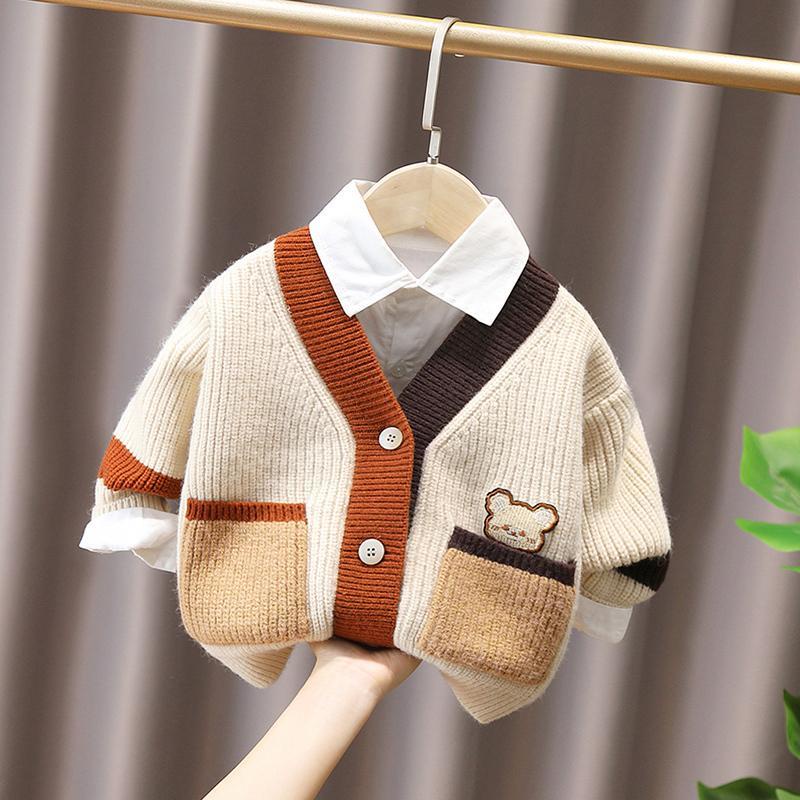 Áo Khoác Cardigan Dệt Kim Dày Dặn Phối Túi In Hoạt Hình Thời Trang Thu Đông Cho Bé 80-140 2 Kiểu