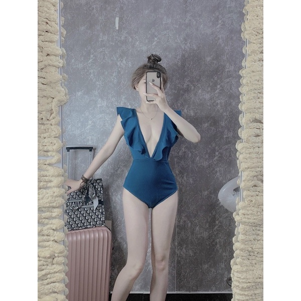 Đàm Voan Hoa Cổ V Bèo Tay Dài Phồng Dáng Xoè Bèo Có Lót Quần