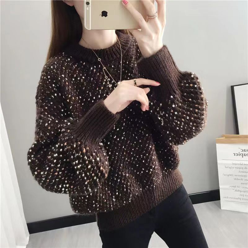 Áo Sweater Dệt Kim Cổ Tròn Dáng Rộng Thời Trang Thu Đông